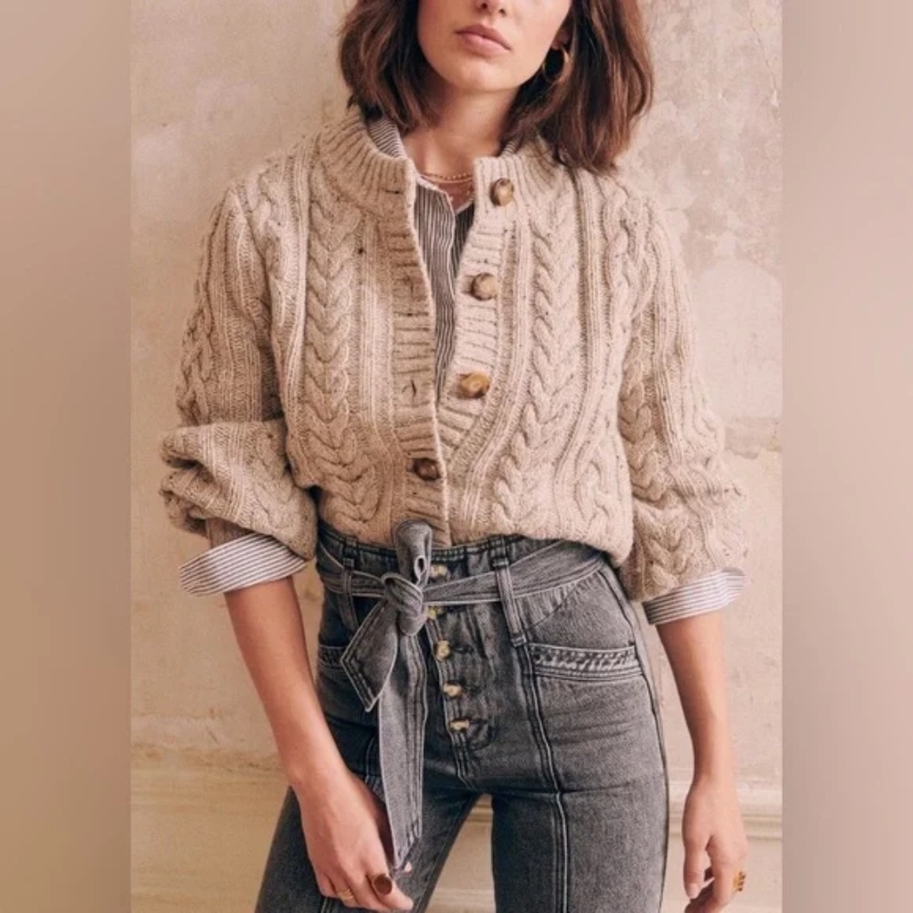 Sezane Andina Cardigan in Mottled Ecru Size XS